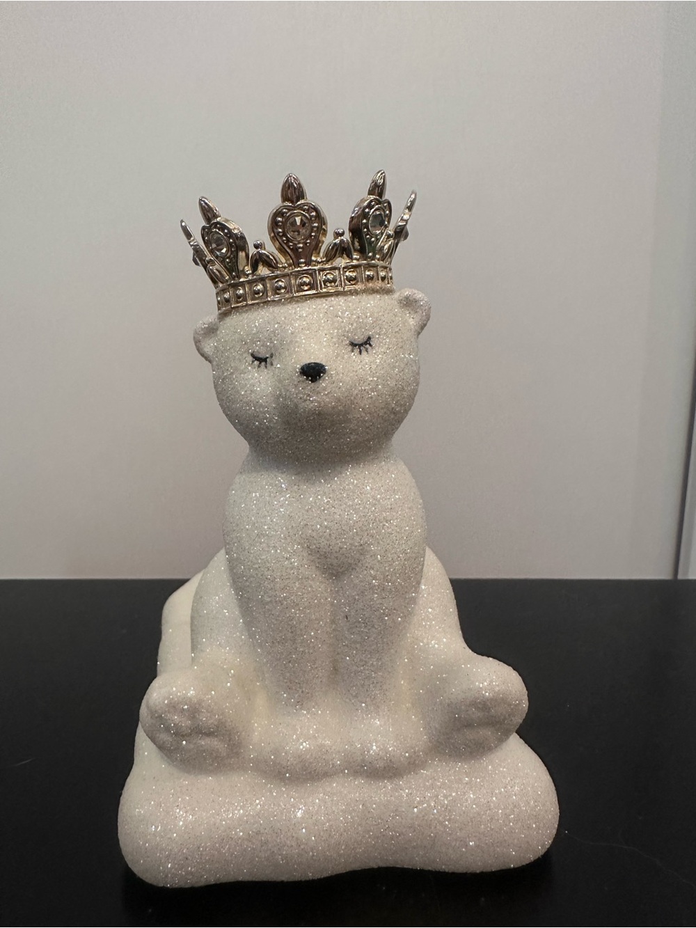 Bath & Body Works Sparkling White Bear Figurine with Gold Crown